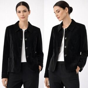 Charter Club Black Velvet Blazer‎ Jacket Minimal Chic Size 12 Soft Tailored